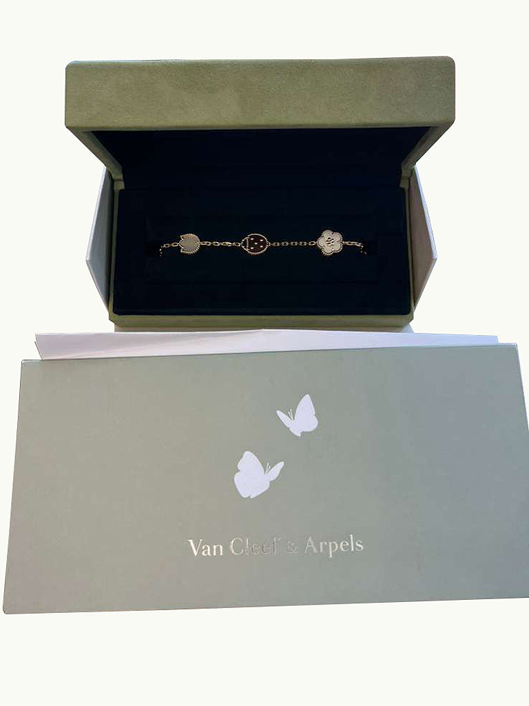 Van Cleef & Arpels Lucky Spring Bracelet MOP Carnelian Onyx 5 Motifs Rose Gold