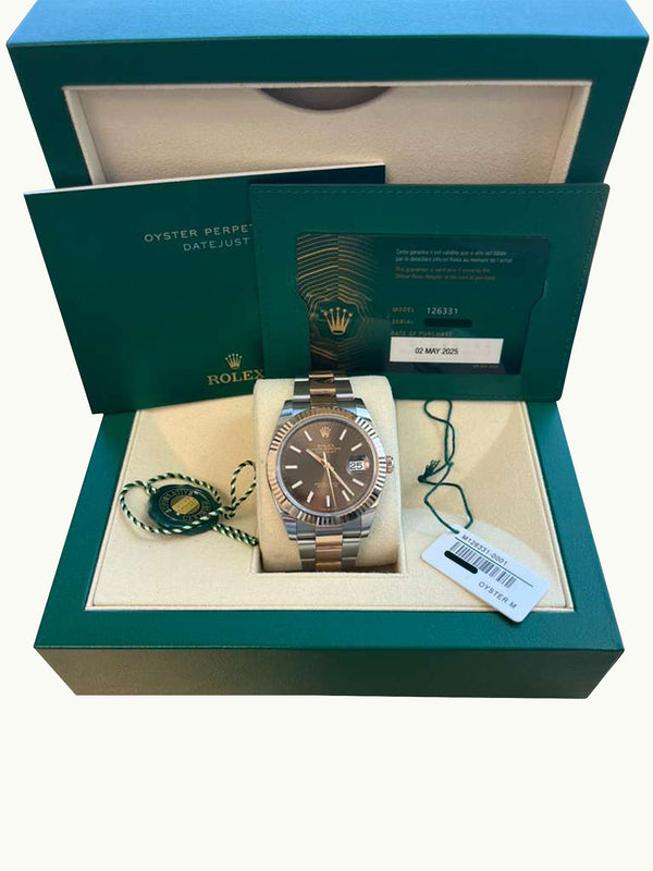 Rolex Datejust 41mm Two-Tone Rose Gold Oystersteel Chocolate Dial Watch 126331
