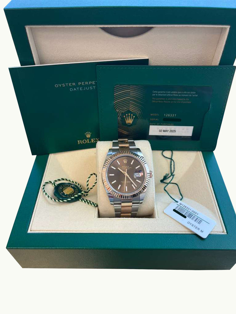 Rolex Datejust 41mm Two-Tone Rose Gold Oystersteel Chocolate Dial Watch 126331