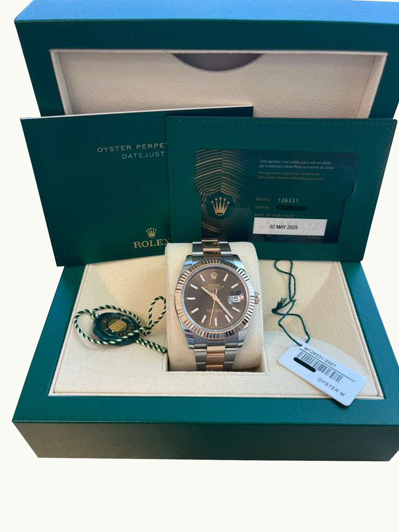 Rolex Datejust 41mm Two-Tone Rose Gold Oystersteel Chocolate Dial Watch 126331