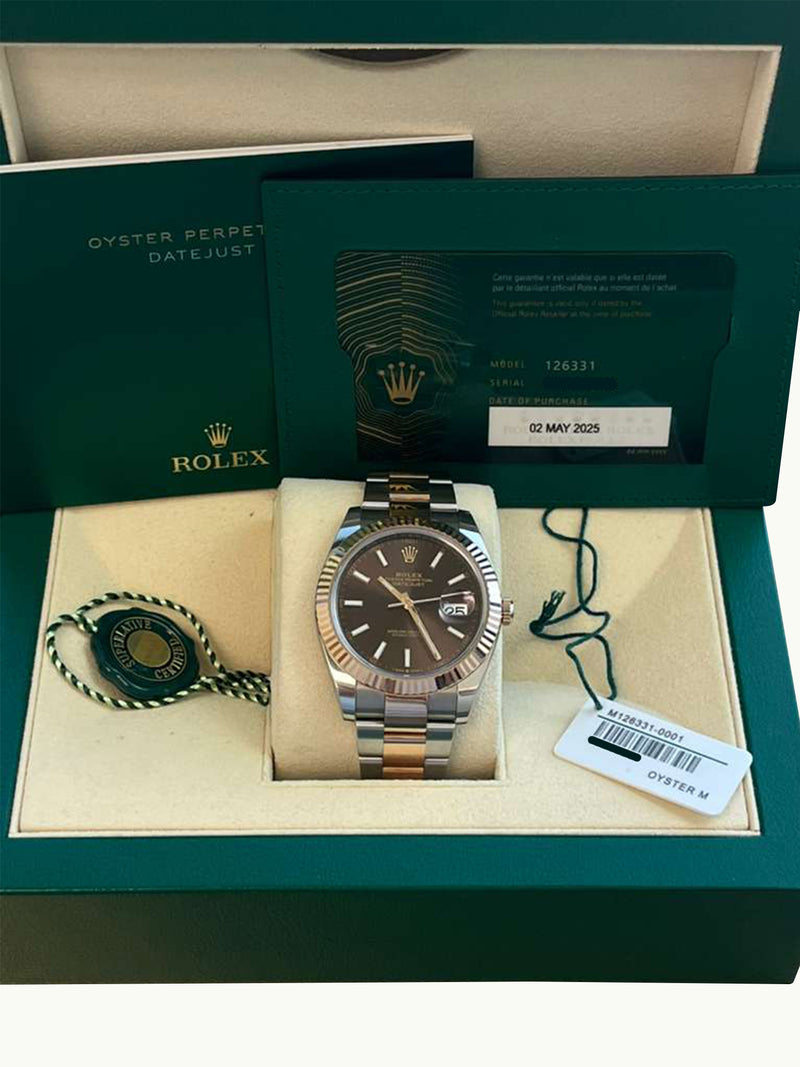 Rolex Datejust 41mm Two-Tone Rose Gold Oystersteel Chocolate Dial Watch 126331