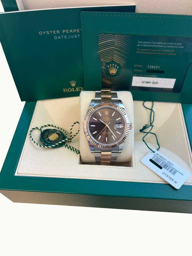 Rolex Datejust 41mm Two-Tone Rose Gold Oystersteel Chocolate Dial Watch 126331