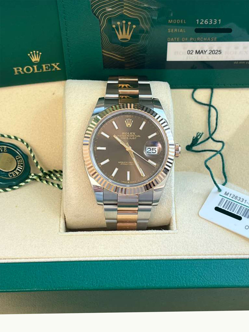 Rolex Datejust 41mm Two-Tone Rose Gold Oystersteel Chocolate Dial Watch 126331