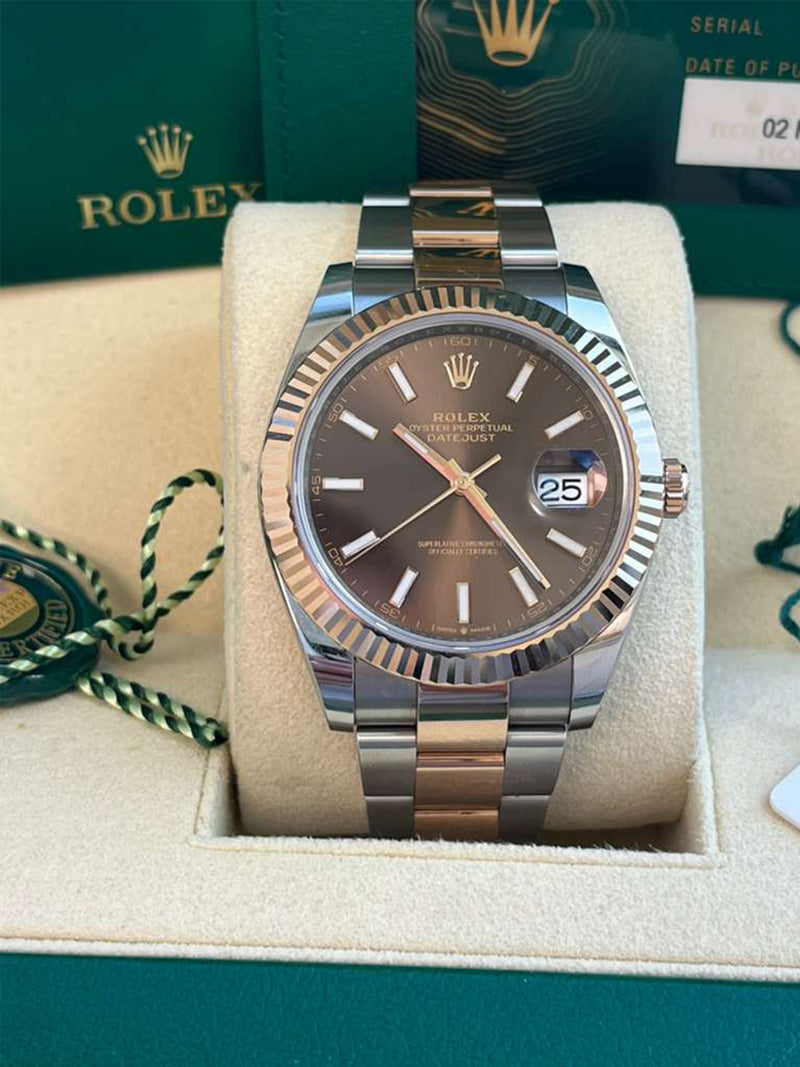 Rolex Datejust 41mm Two-Tone Rose Gold Oystersteel Chocolate Dial Watch 126331