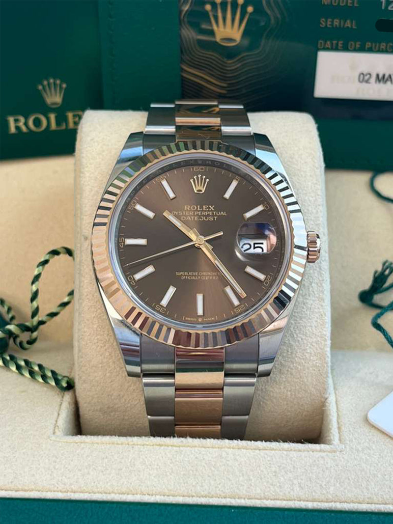 Rolex Datejust 41mm Two-Tone Rose Gold Oystersteel Chocolate Dial Watch 126331
