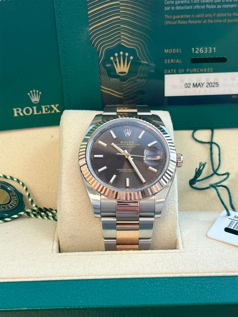 Rolex Datejust 41mm Two-Tone Rose Gold Oystersteel Chocolate Dial Watch 126331