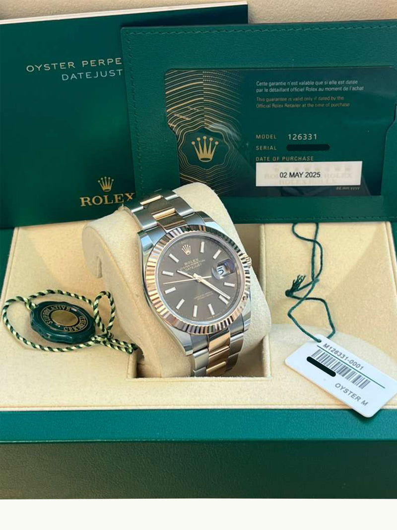 Rolex Datejust 41mm Two-Tone Rose Gold Oystersteel Chocolate Dial Watch 126331
