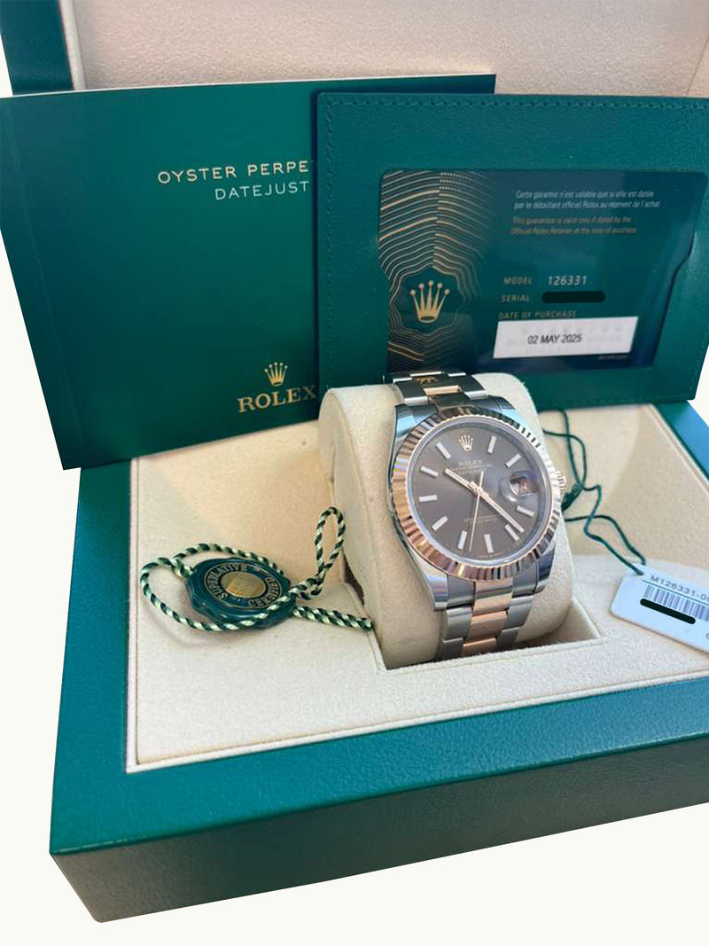 Rolex Datejust 41mm Two-Tone Rose Gold Oystersteel Chocolate Dial Watch 126331