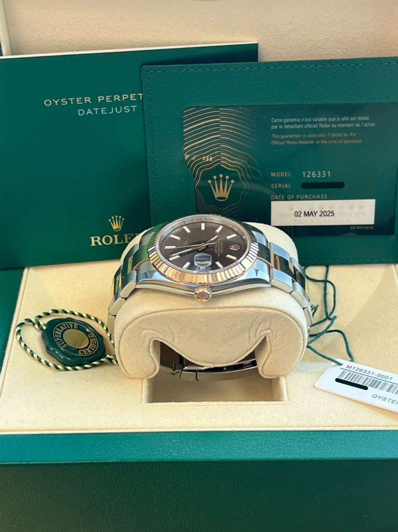 Rolex Datejust 41mm Two-Tone Rose Gold Oystersteel Chocolate Dial Watch 126331