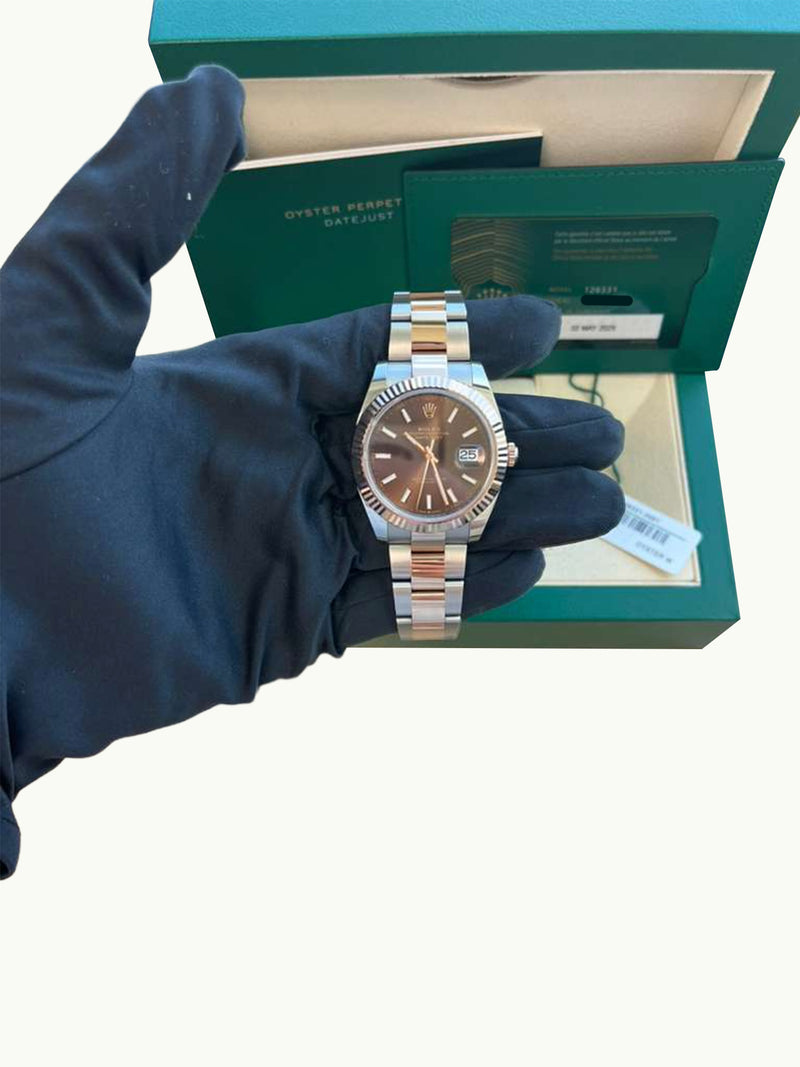 Rolex Datejust 41mm Two-Tone Rose Gold Oystersteel Chocolate Dial Watch 126331