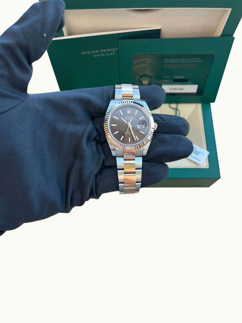 Rolex Datejust 41mm Two-Tone Rose Gold Oystersteel Chocolate Dial Watch 126331