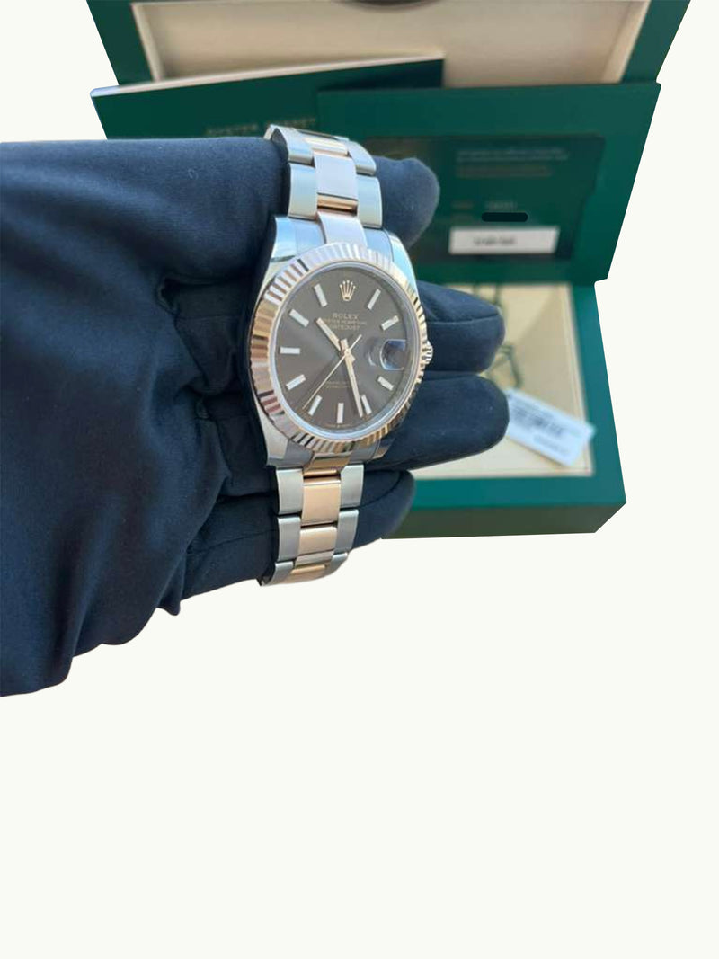Rolex Datejust 41mm Two-Tone Rose Gold Oystersteel Chocolate Dial Watch 126331