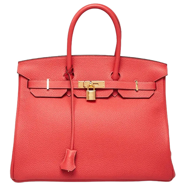 Hermes Birkin 35cm Rouge Pivoine Clemence Leather Gold Hardware Handbag