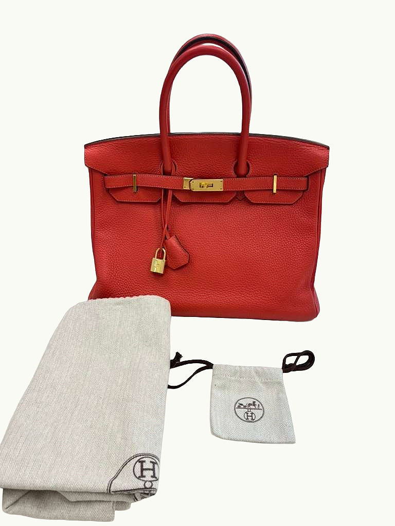 Hermes Birkin 35cm Rouge Pivoine Clemence Leather Gold Hardware Handbag
