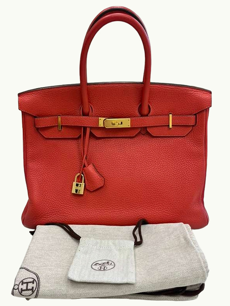 Hermes Birkin 35cm Rouge Pivoine Clemence Leather Gold Hardware Handbag
