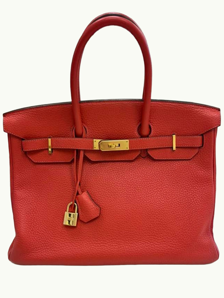 Hermes Birkin 35cm Rouge Pivoine Clemence Leather Gold Hardware Handbag