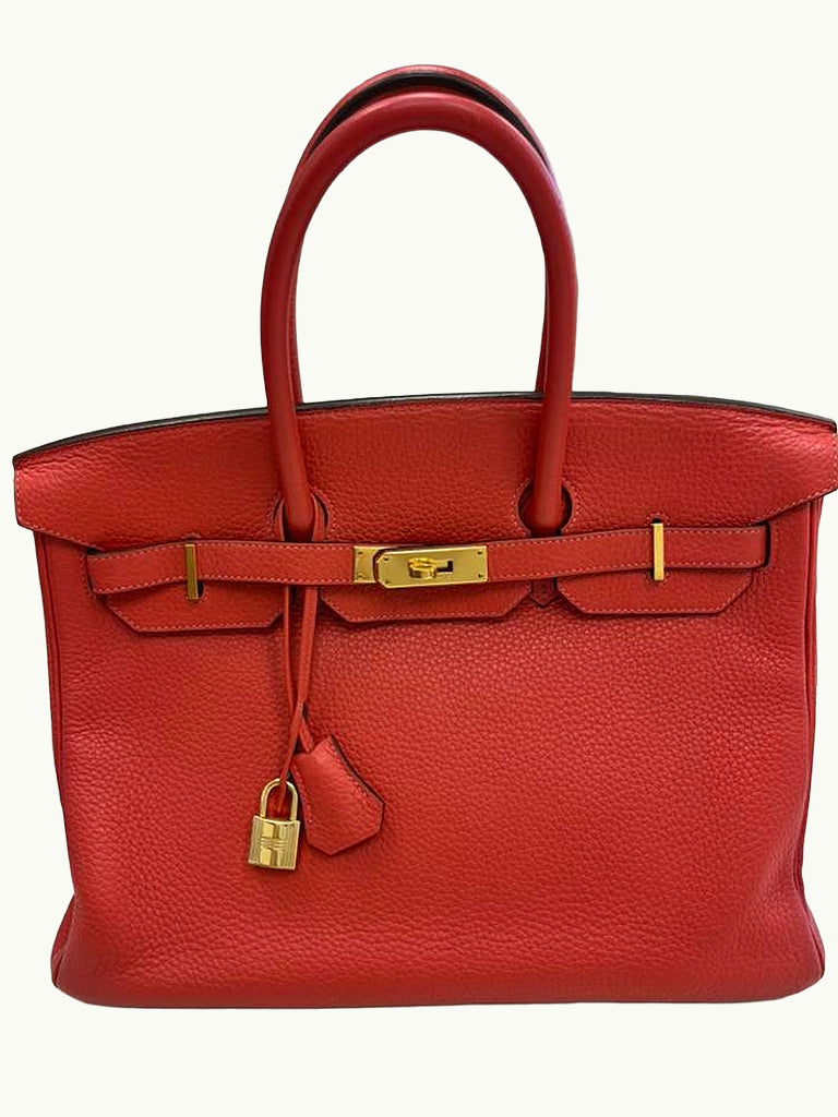 Hermes Birkin 35cm Rouge Pivoine Clemence Leather Gold Hardware Handbag
