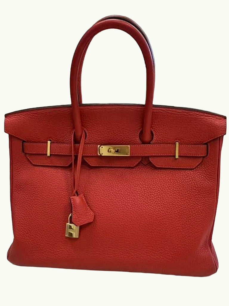 Hermes Birkin 35cm Rouge Pivoine Clemence Leather Gold Hardware Handbag