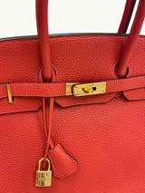 Hermes Birkin 35cm Rouge Pivoine Clemence Leather Gold Hardware Handbag