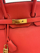 Hermes Birkin 35cm Rouge Pivoine Clemence Leather Gold Hardware Handbag