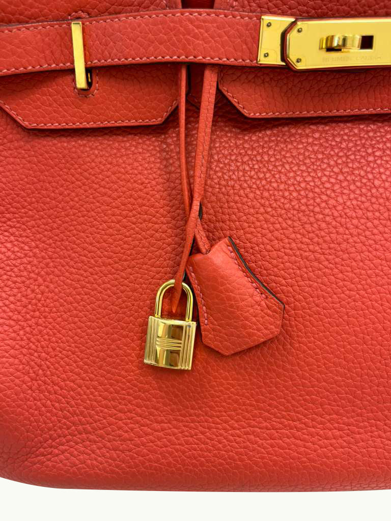 Hermes Birkin 35cm Rouge Pivoine Clemence Leather Gold Hardware Handbag