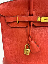 Hermes Birkin 35cm Rouge Pivoine Clemence Leather Gold Hardware Handbag