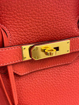 Hermes Birkin 35cm Rouge Pivoine Clemence Leather Gold Hardware Handbag