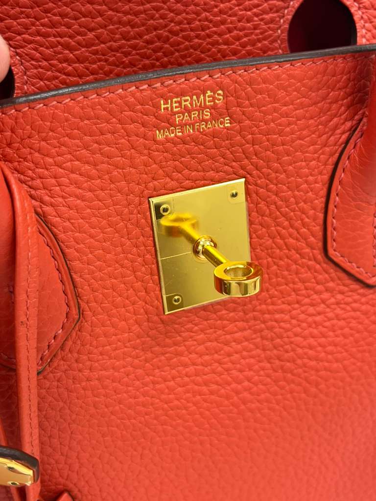 Hermes Birkin 35cm Rouge Pivoine Clemence Leather Gold Hardware Handbag