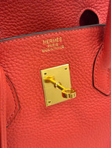 Hermes Birkin 35cm Rouge Pivoine Clemence Leather Gold Hardware Handbag