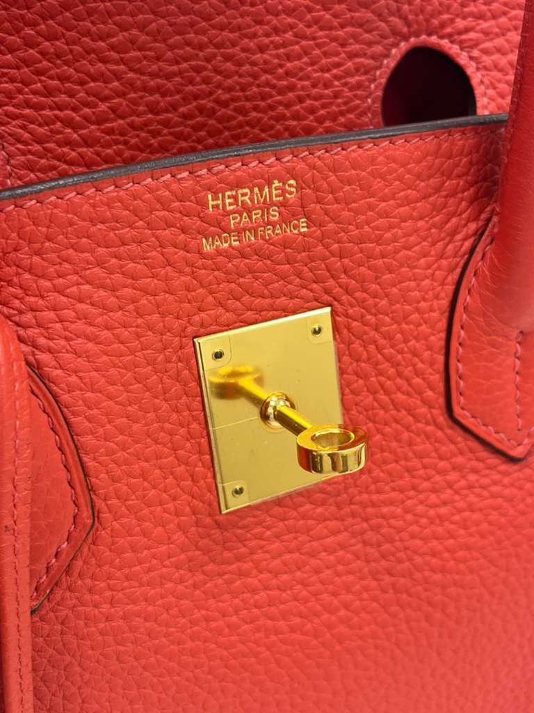 Hermes Birkin 35cm Rouge Pivoine Clemence Leather Gold Hardware Handbag