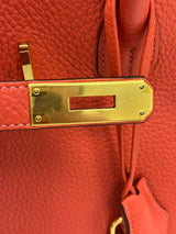 Hermes Birkin 35cm Rouge Pivoine Clemence Leather Gold Hardware Handbag