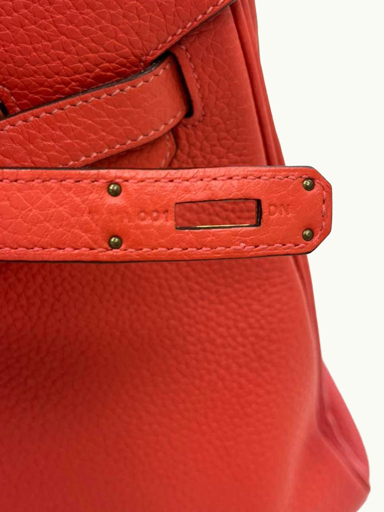 Hermes Birkin 35cm Rouge Pivoine Clemence Leather Gold Hardware Handbag