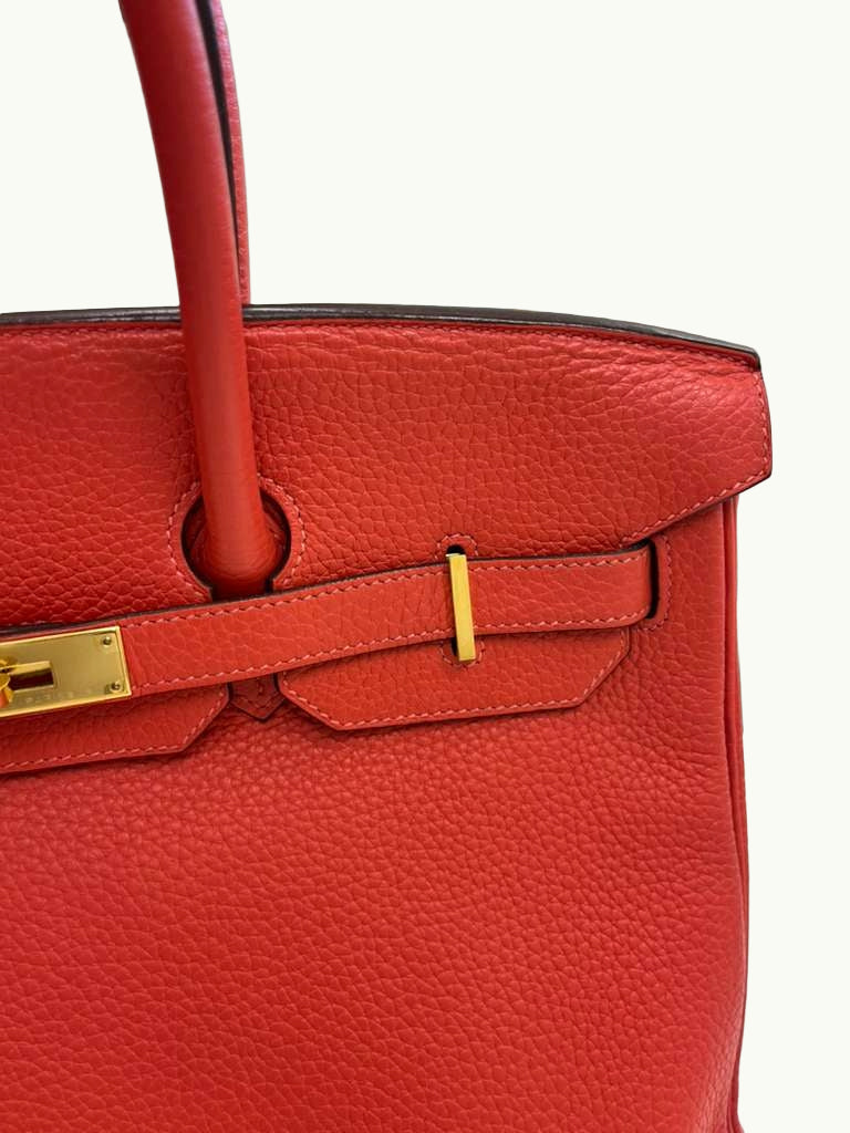 Hermes Birkin 35cm Rouge Pivoine Clemence Leather Gold Hardware Handbag