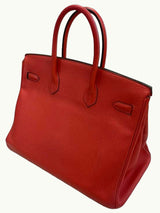 Hermes Birkin 35cm Rouge Pivoine Clemence Leather Gold Hardware Handbag