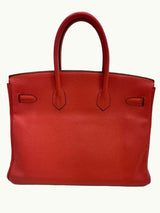 Hermes Birkin 35cm Rouge Pivoine Clemence Leather Gold Hardware Handbag