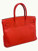 Hermes Birkin 35cm Rouge Pivoine Clemence Leather Gold Hardware Handbag