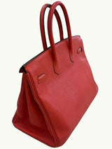 Hermes Birkin 35cm Rouge Pivoine Clemence Leather Gold Hardware Handbag