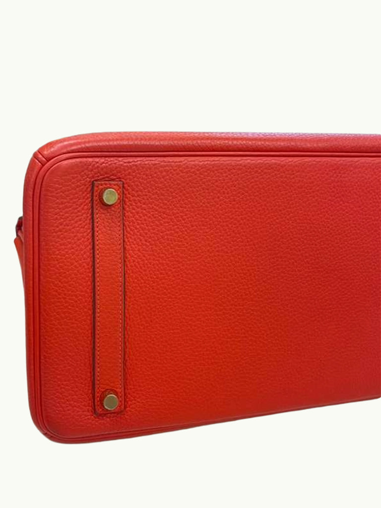 Hermes Birkin 35cm Rouge Pivoine Clemence Leather Gold Hardware Handbag