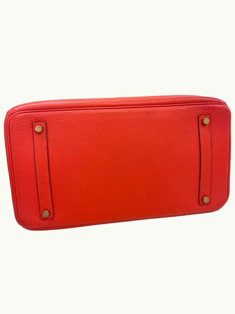 Hermes Birkin 35cm Rouge Pivoine Clemence Leather Gold Hardware Handbag