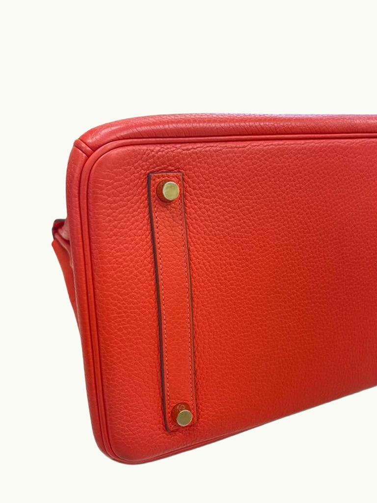 Hermes Birkin 35cm Rouge Pivoine Clemence Leather Gold Hardware Handbag