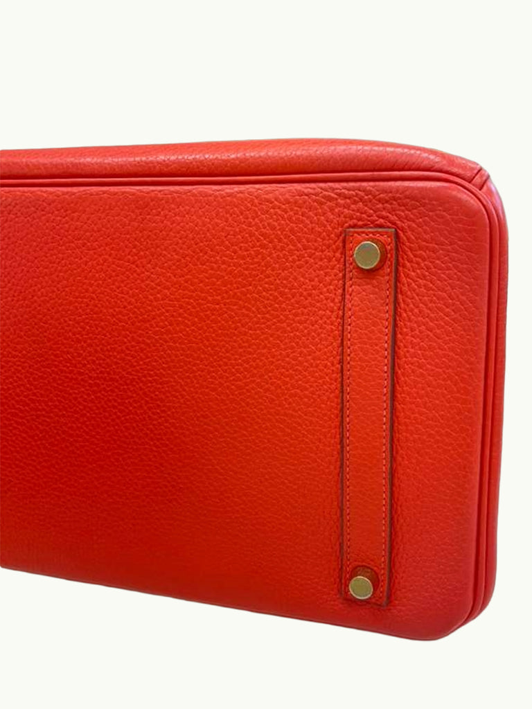 Hermes Birkin 35cm Rouge Pivoine Clemence Leather Gold Hardware Handbag