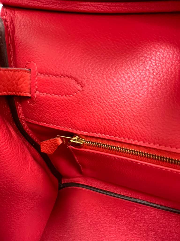 Hermes Birkin 35cm Rouge Pivoine Clemence Leather Gold Hardware Handbag