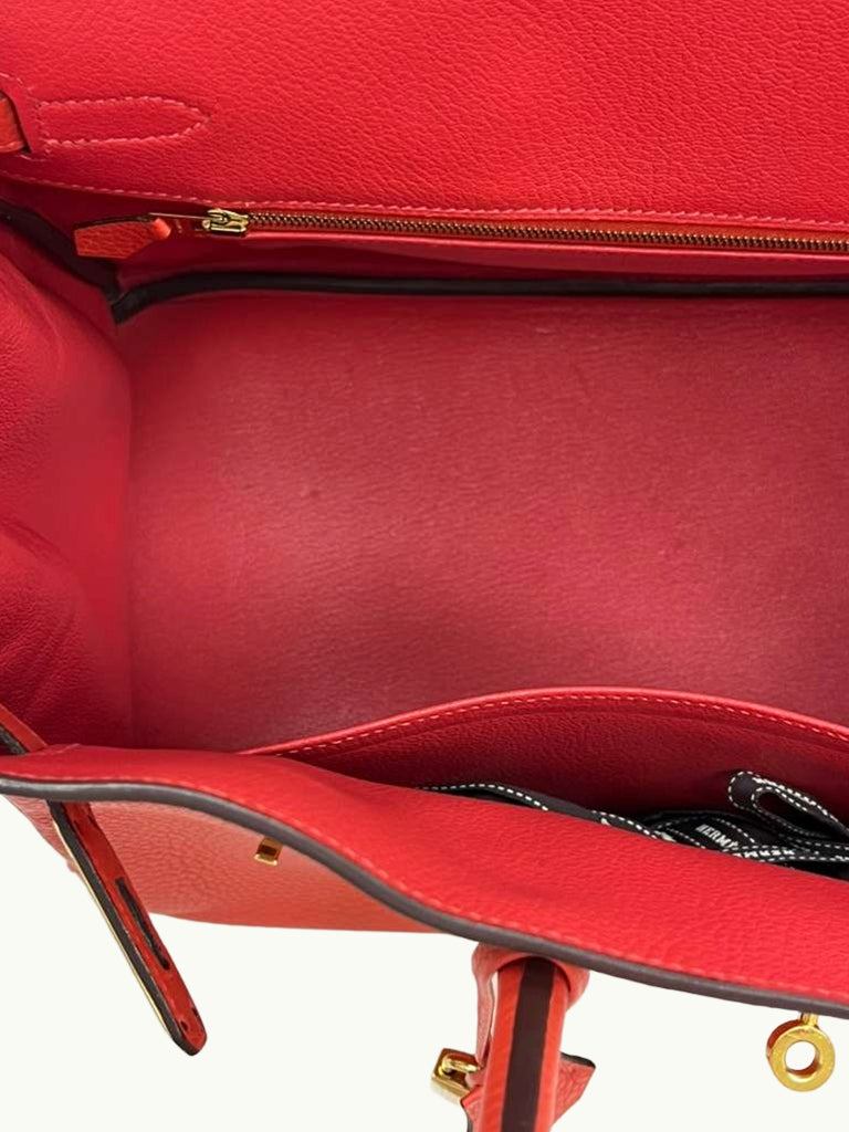 Hermes Birkin 35cm Rouge Pivoine Clemence Leather Gold Hardware Handbag