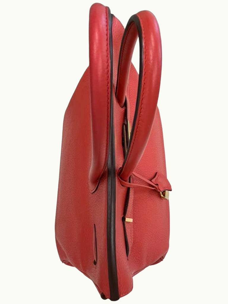 Hermes Birkin 35cm Rouge Pivoine Clemence Leather Gold Hardware Handbag