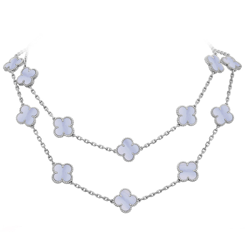 Van Cleef & Arpels Vintage Alhambra Long Necklace 20 Chalcedony Motifs 18k Gold