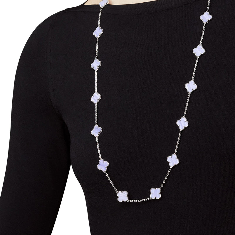 Van Cleef & Arpels Vintage Alhambra Long Necklace 20 Chalcedony Motifs 18k Gold