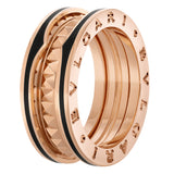 Bulgari B.zero1 Rock Two-Band Studded Spiral Black Ceramic Ring 18K Rose Gold