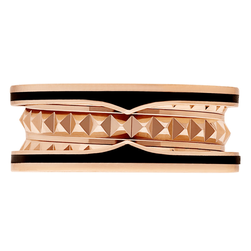 Bulgari B.zero1 Rock Two-Band Studded Spiral Black Ceramic Ring 18K Rose Gold