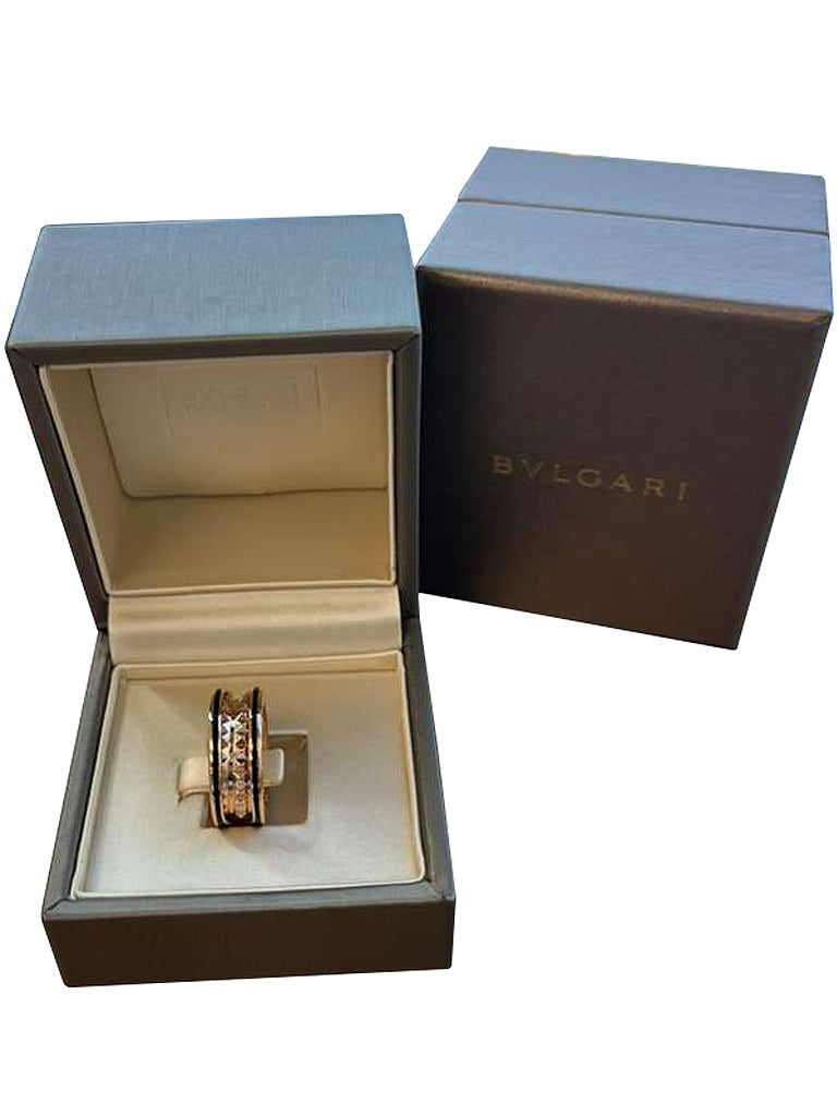 Bulgari B.zero1 Rock Two-Band Studded Spiral Black Ceramic Ring 18K Rose Gold