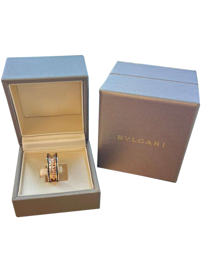 Bulgari B.zero1 Rock Two-Band Studded Spiral Black Ceramic Ring 18K Rose Gold